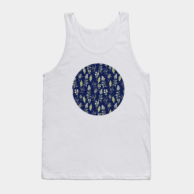 Navy Christmas Loose Floral Watercolor Tank Top by Harpleydesign